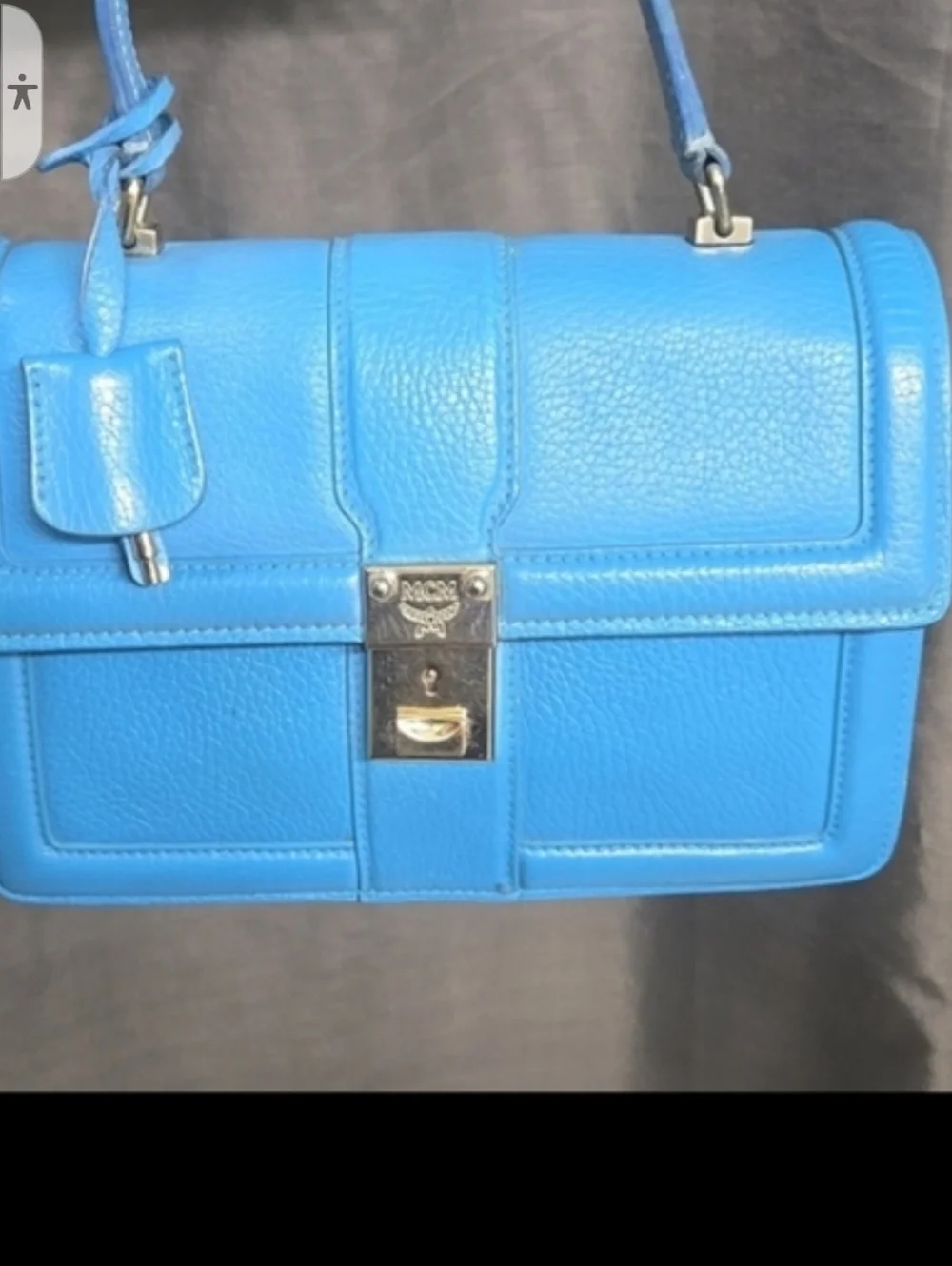 MCM Sky Blue Leather Satchel